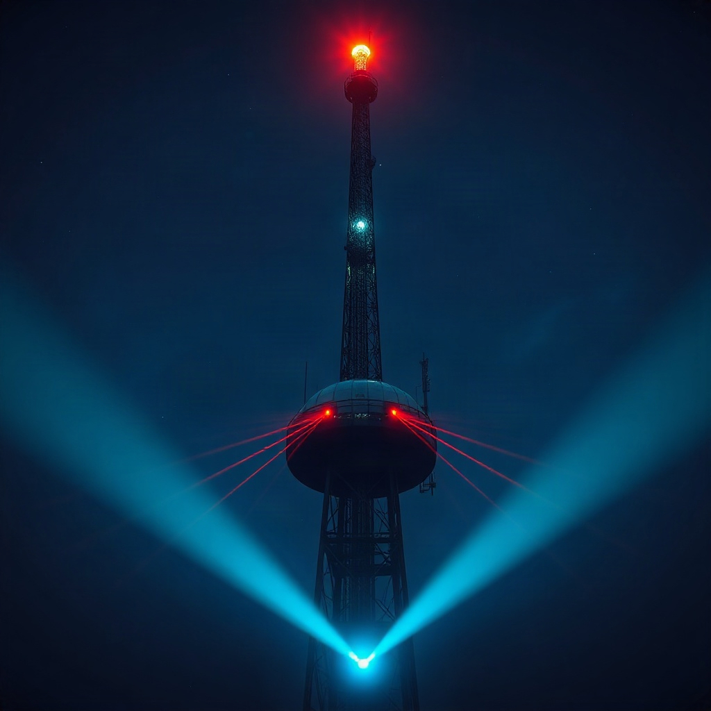 Beacon pulses against the night sky